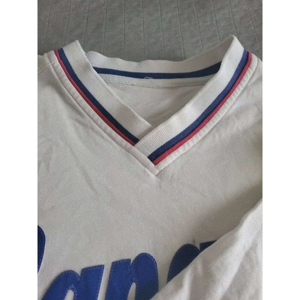 Vintage 1995 Texas Rangers MLB Logo 7 Spellout V-Neck White TShirt Size Large XL